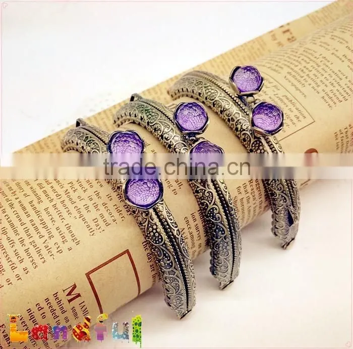 3.35inch Antique Brass Round Crystal Candy Bead Sewing Handmade Purse Frame