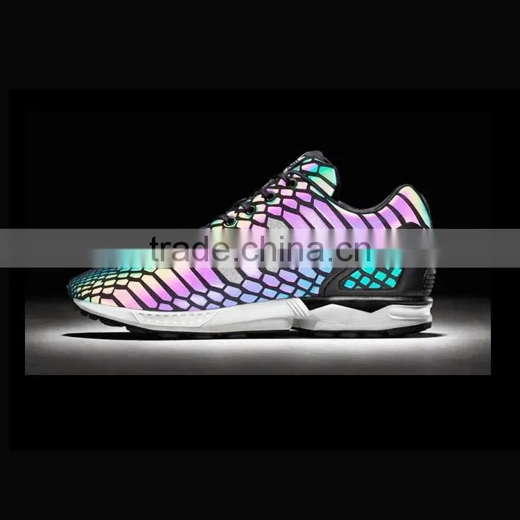 silver reflective raw material for sport shoes, reflective rainbow color PU leather