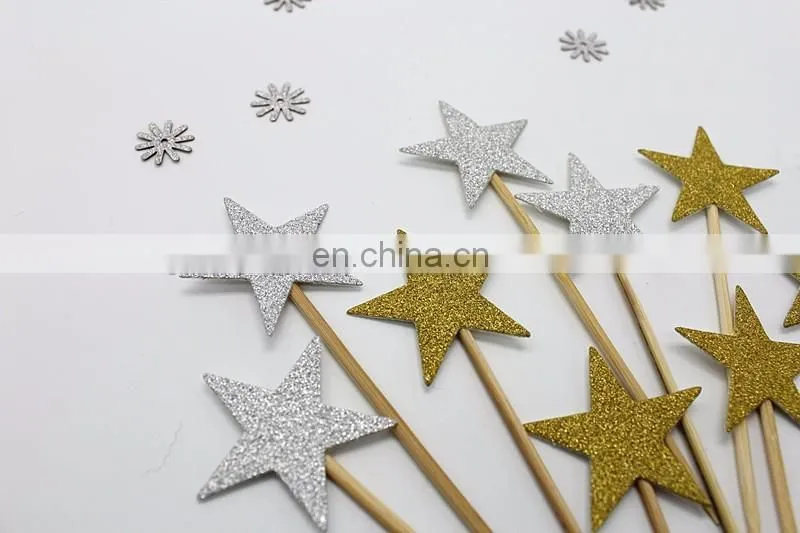 Colorful Stars Cupcake Topper Birthday Party Wedding Cake Decorations