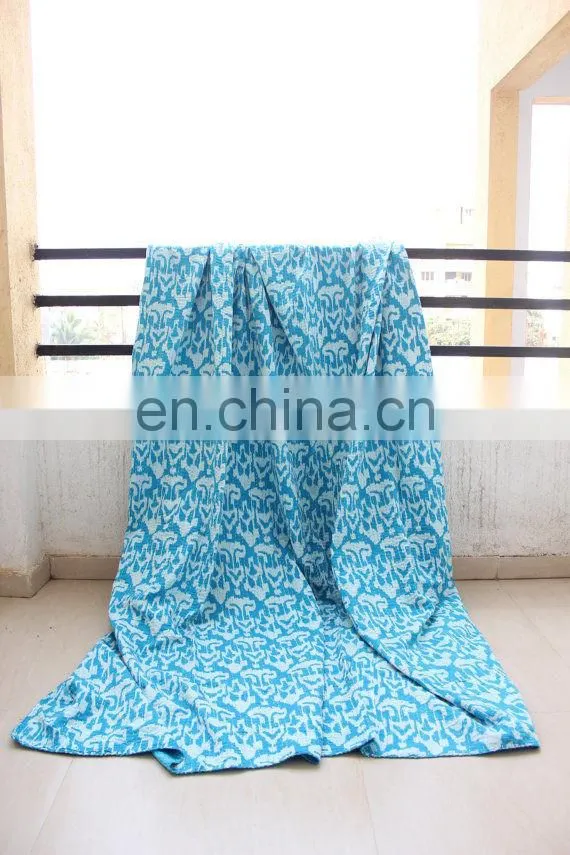 Ikat Kantha Bedcover Tourqoise Bedcover Cotton Blanket
