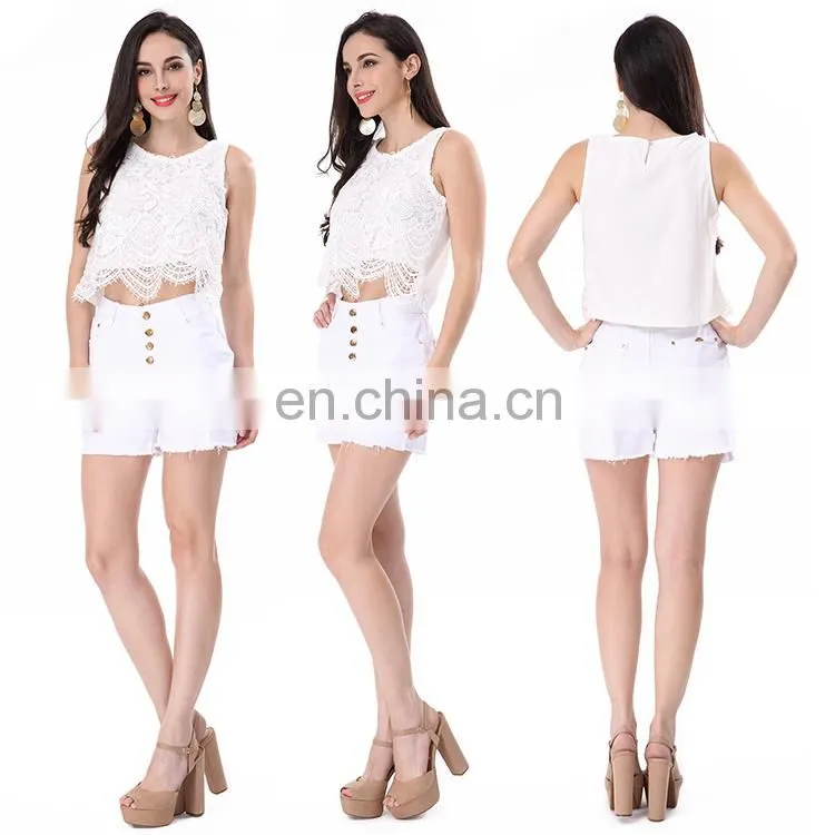 Wholesale Women Sexy White Lace Sleeveless Crop Tops