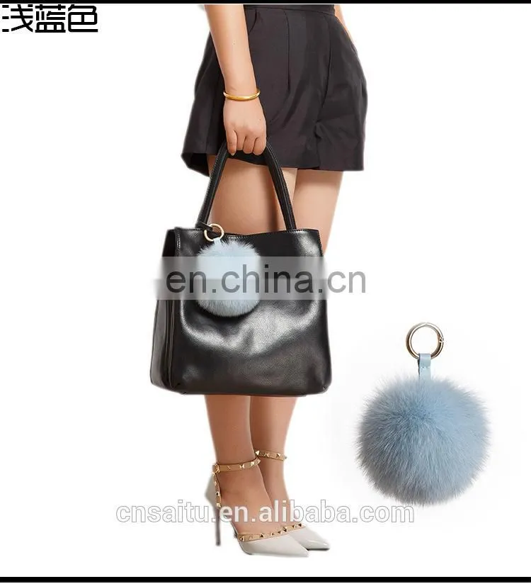 Womens Bag Decoration Charm Handbag Pompom Real Fox Fur Keychains