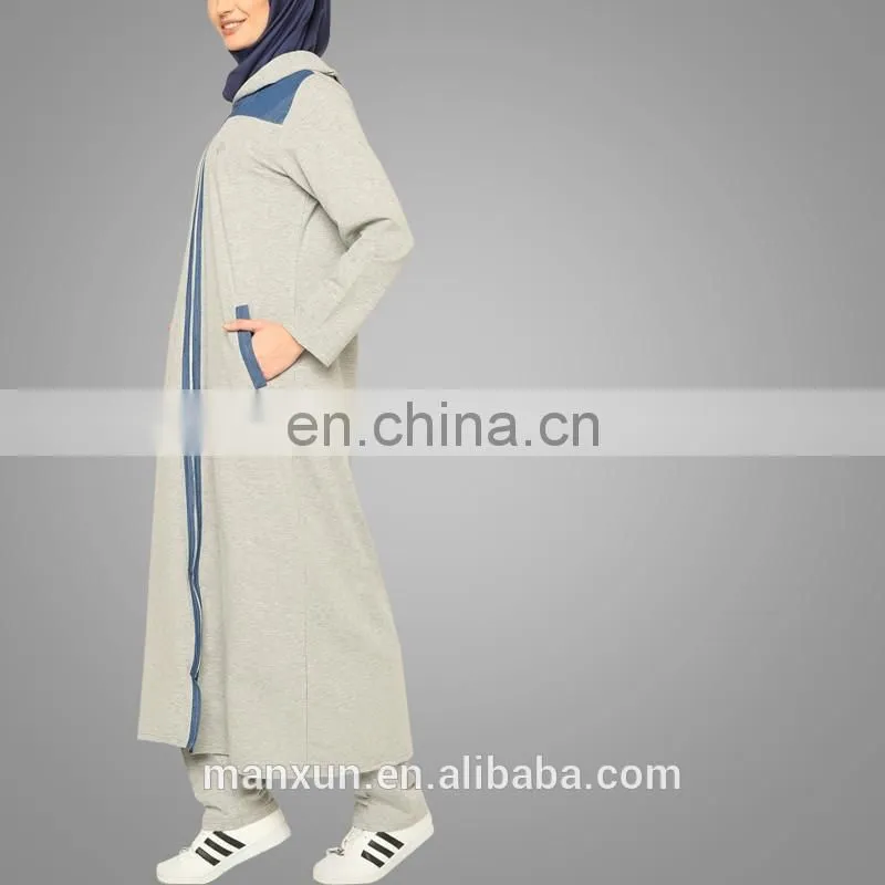Soft joint denim sport wear two pieces cotton muslim sportive women dress long dress