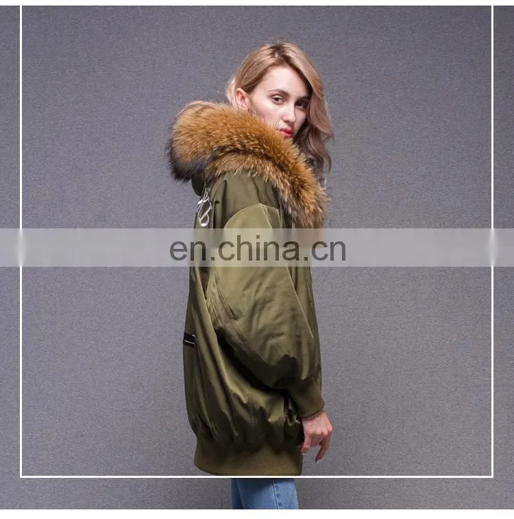 Best warm bomber down jacket with raccoon fur collar