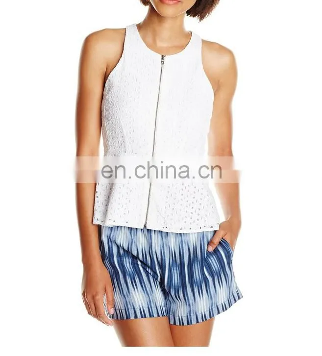 Hot sale most popular womens fitness tank fahsion top with central front zipper