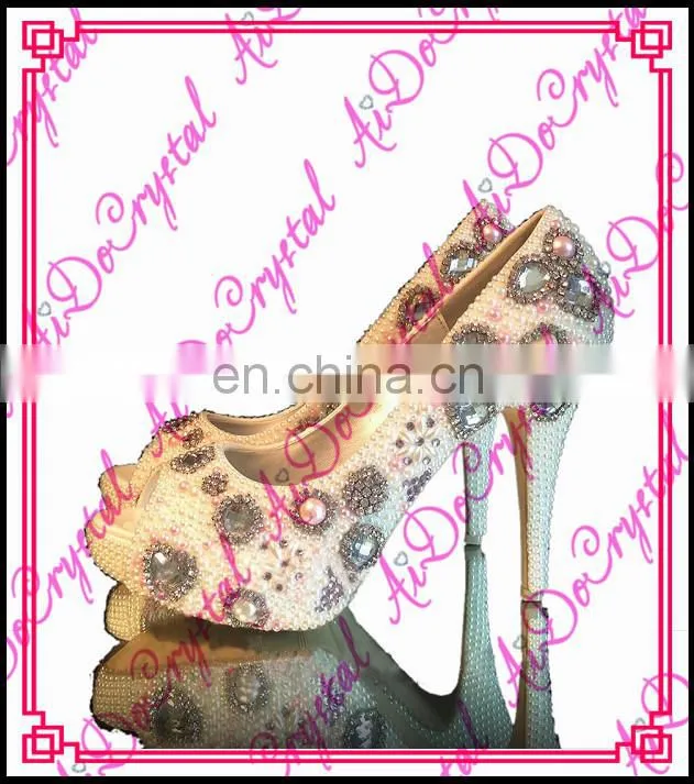 Aidocrystal Luxury custom big diamond fish mouth wedding party sandal shoes fashion white pearl high heels
