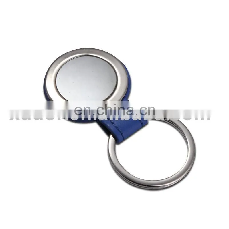 custom logo Round Metal with leather Belt Keychain