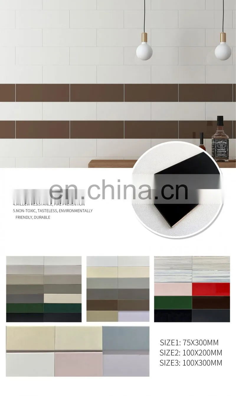75x150 nero black flat,wavy,beveled edge ceramic glazed kitchen bathroom matte subway ceramic wall tile OW082