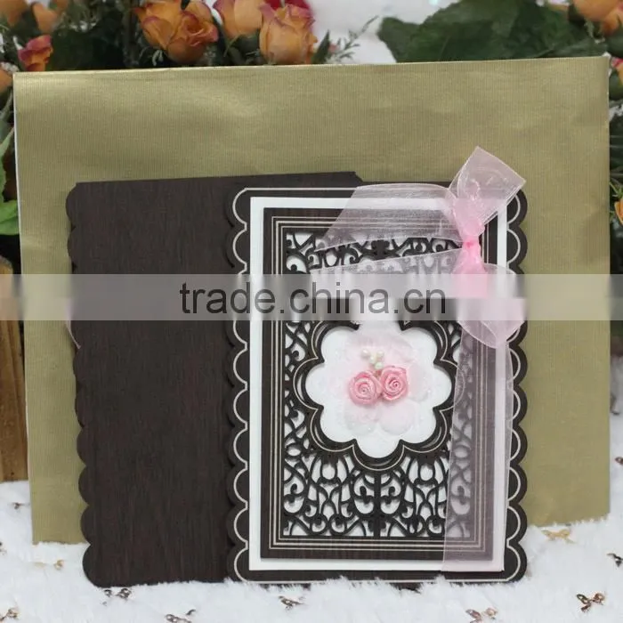 Wholesale Wood Laser Cut Lovely Handmade Wedding Card Designs