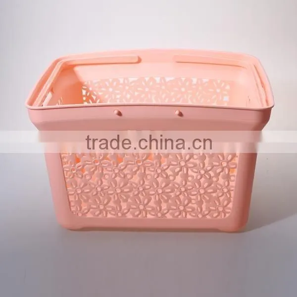 Nice Flower Design Plastic Picnic Basket with Lid and Handle