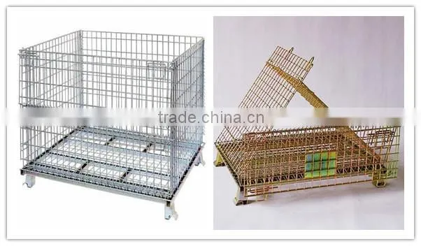 Folding rolling metal steel wire mesh warehouse storage cage