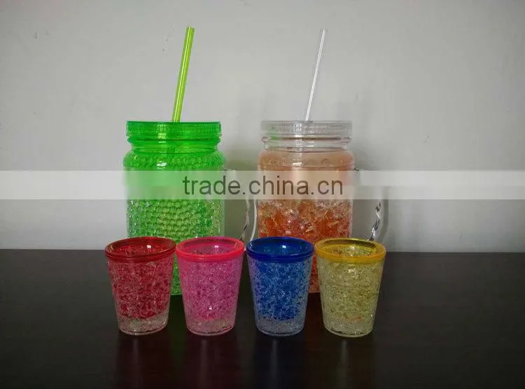 BPA free Plastic PS double wall frosty ice mug with cooling gel,freezer mug shot glass 1.4oz