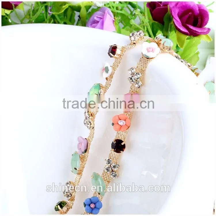 High quality diy flower cup chain YIWU Wholesale Hot fix shining loose Rhinestone chain