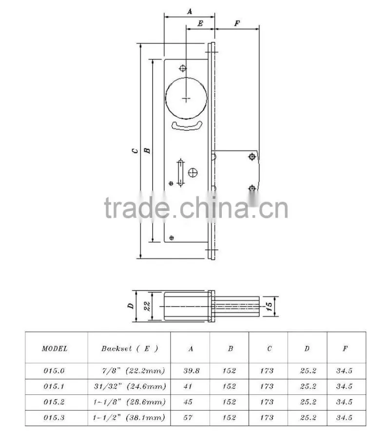 Taiwan Aluminum Throw Bolt Mortise Front Door Lock