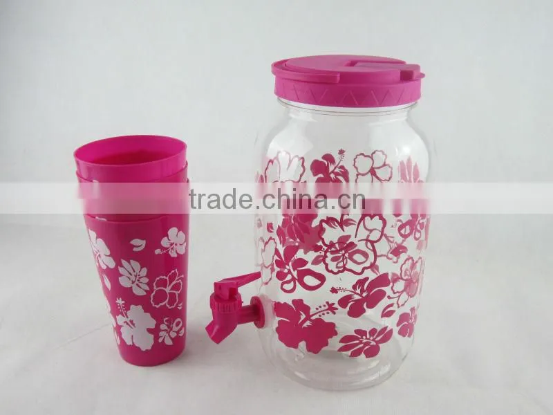 PET plastic sun tea jar BPA Free jar 25 pcs party drink set buffet juice dispenser with coasters, tumbers, ice cubes and stirs