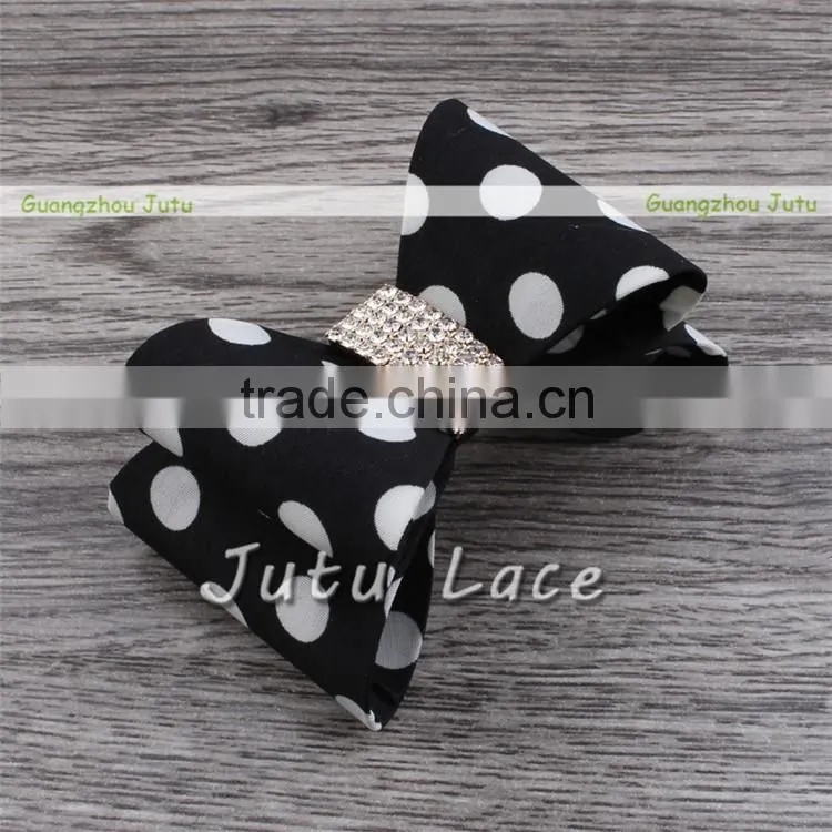 Newest glitter crystal elastic hair headbands- polka dot hair bow headband-satin rhinestone bow hair band