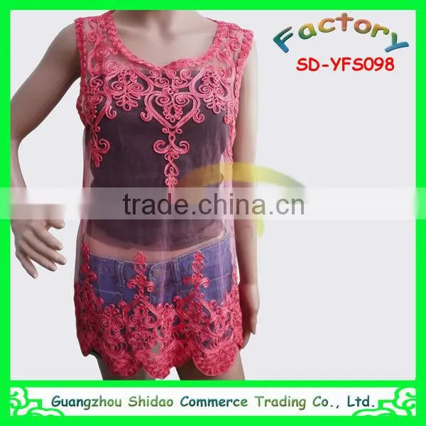 Export newest fashionable high quality swiss voile lace embroidery blouse rope embroidery lace blouse