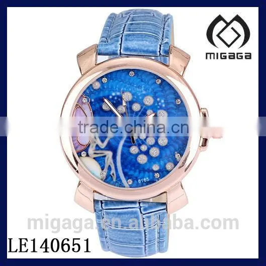 fashionable blue pu strap cool leopard watch quartz movt for young ladies