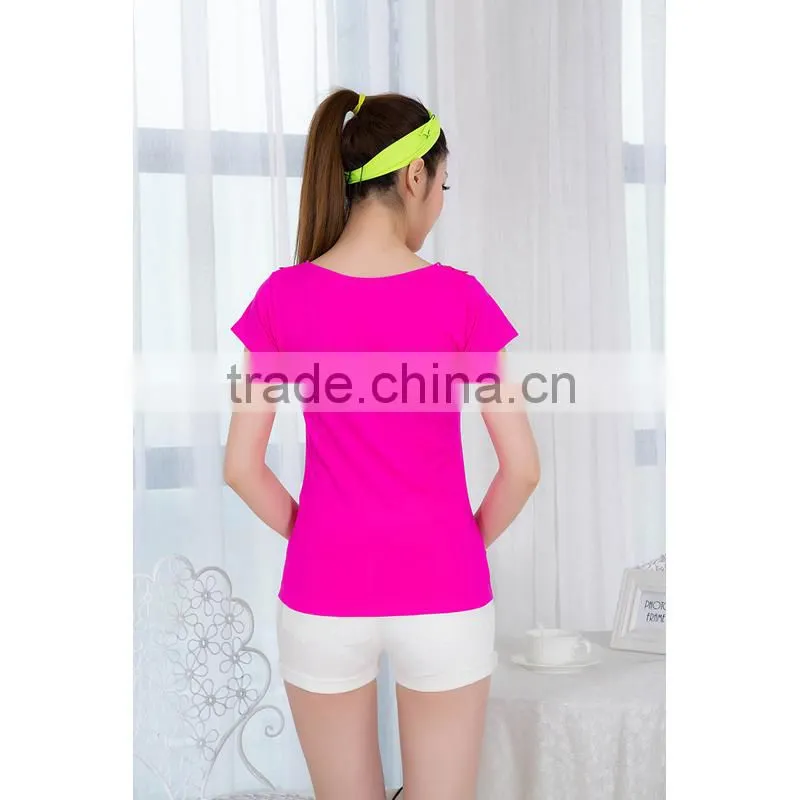 2015 Girls Seamless Fashion Short Sleeves with lace on front neck