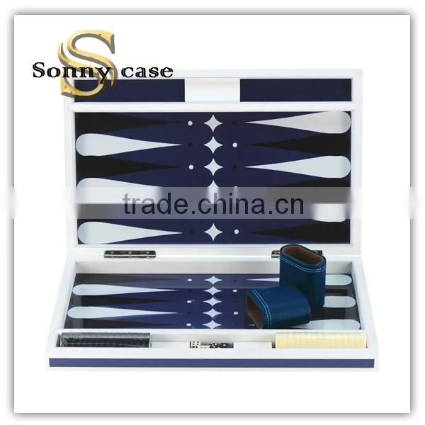 Navy Blue Piano Lacquer Wooden Backgammon Set