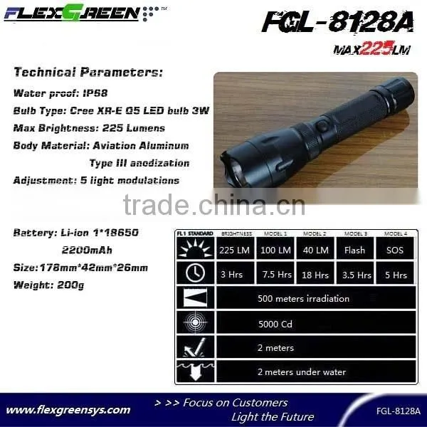 rechargable 18650 battery Cree Q5 180 lumen led flashlight
