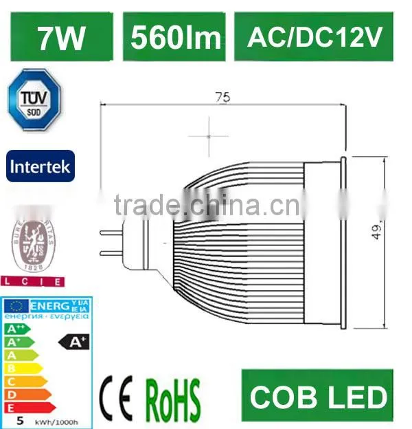 CE ROHS SAA gu5.3 led lighting spot 7W 650lm