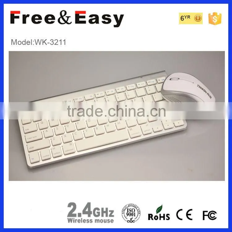 Standard wireless Bluetooth cordless gold and sliver color keyboard and mouse combo