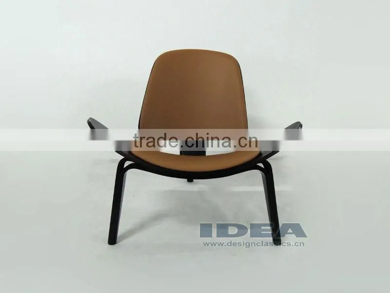 Replica Wegner Shell Chair - Black Shell/ Brown Leather pad
