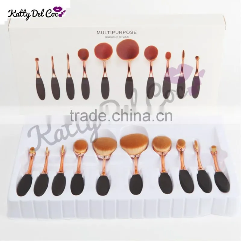 10pcs rose gold oval makeup brush set high qualtiy with package