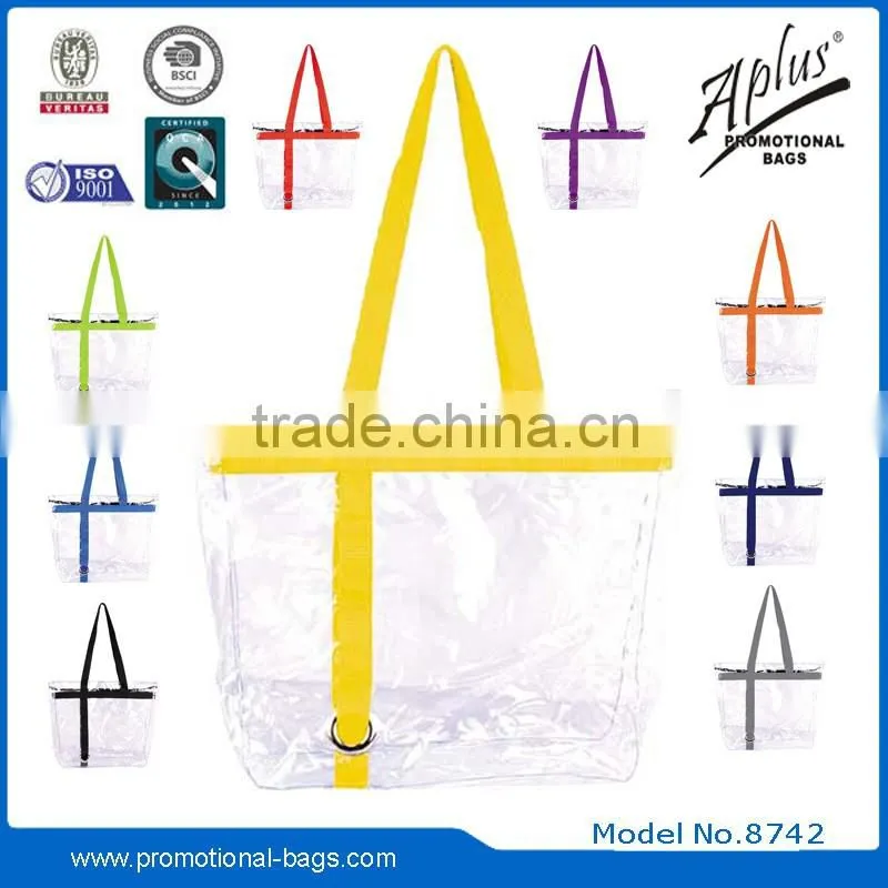 2015 Portable plastic transparent PVC handbag tote bag