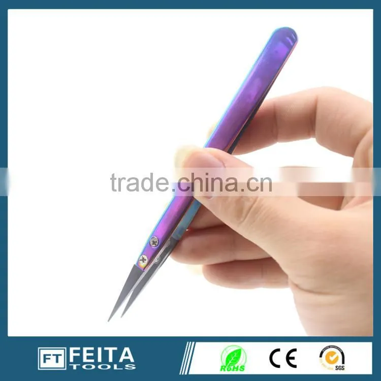 72MZ Handheld tools Pointed Black Tip Tweezers Colorful ESD Stainless Steel Ceramic Tweezers