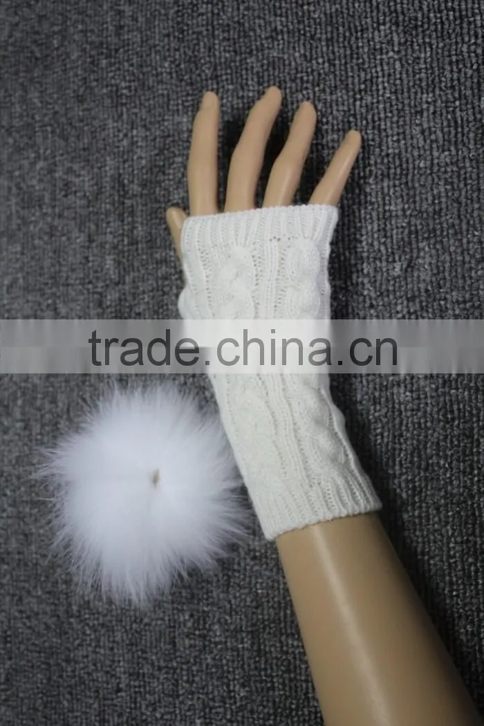 women knitted wool fingerless gloves fox fur wool gloves driving wool gloves