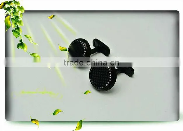 fashion round stainless steel Carbon Fiber Cufflinks