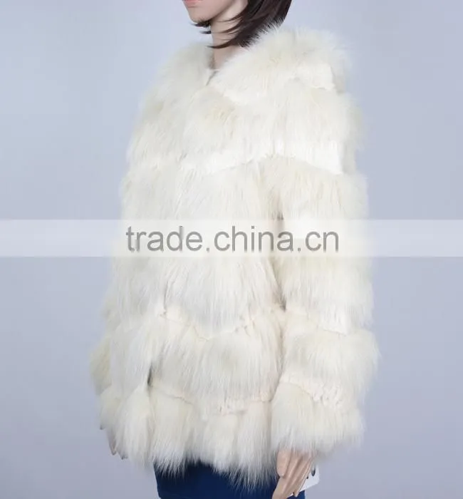 Fashion rabbit Fox Fur Coat From China Women White Fox Fur Coats KZ150103