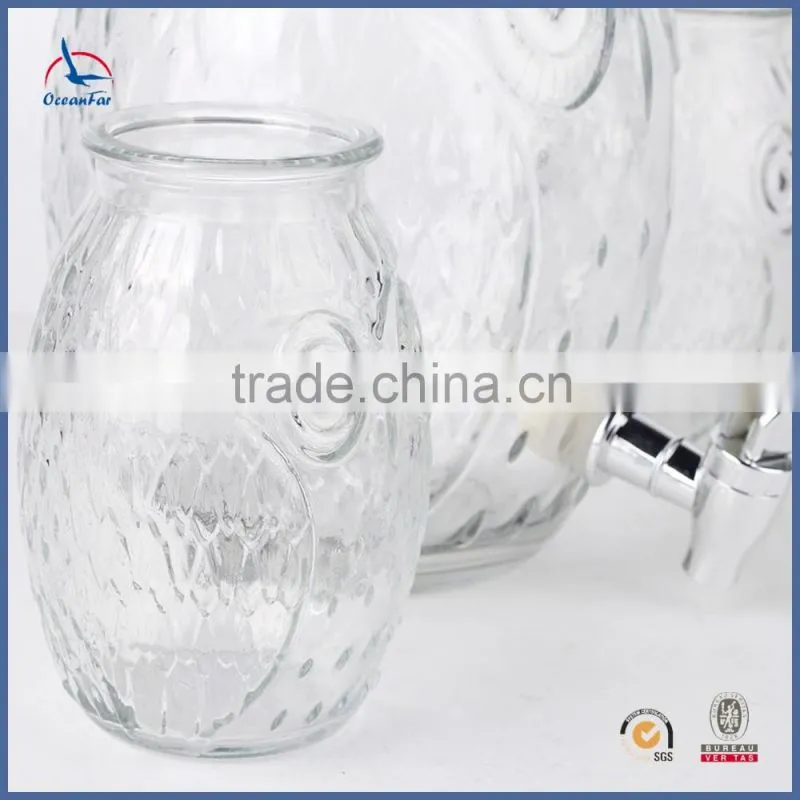 4L Hot Sale Beverage Glass Jar Owl Shape Cup Glass Dispenser
