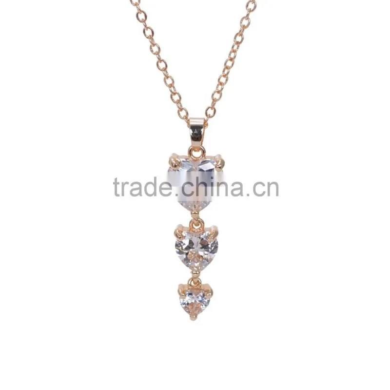 New arrival three heart CZ zircon charm Beautiful gold plated rhinestone necklace accessories