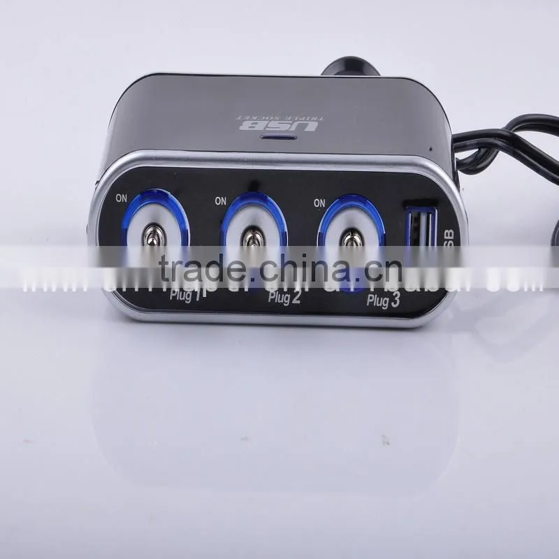 3 Way Toggle Switch Car Cigarette Socket Splitter