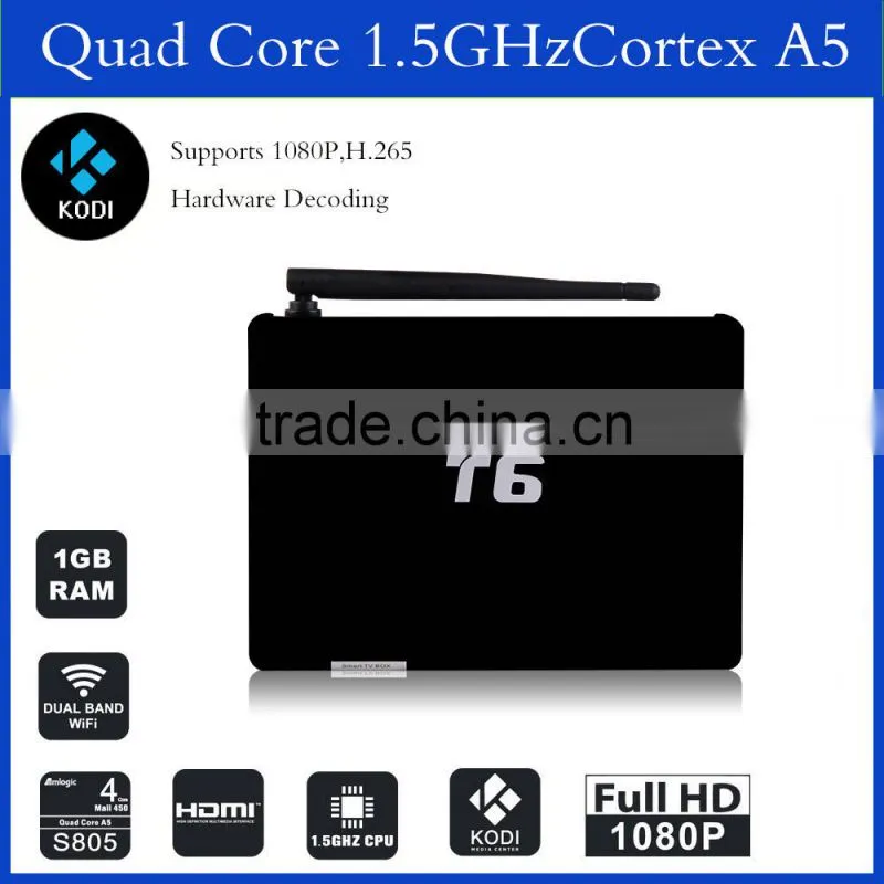 Android TV Box T6 4.4 OS With Amlogic 805 QUAD Core 1G RAM 8G ROM with Kodi fully loaded smart tv box