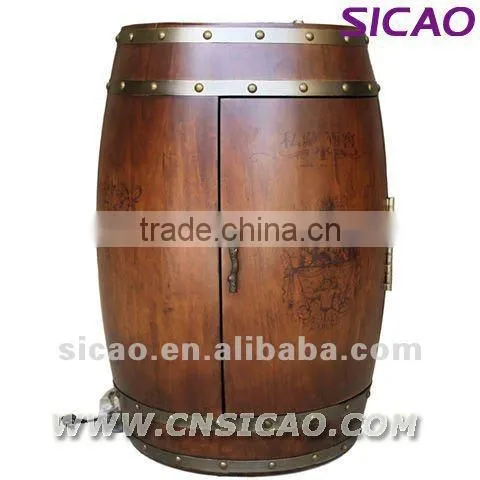 48L classic electrical original oak wooden barrel wine regrigerator for 18 bottle, decorative wood barrel alcohol fridge cooler
