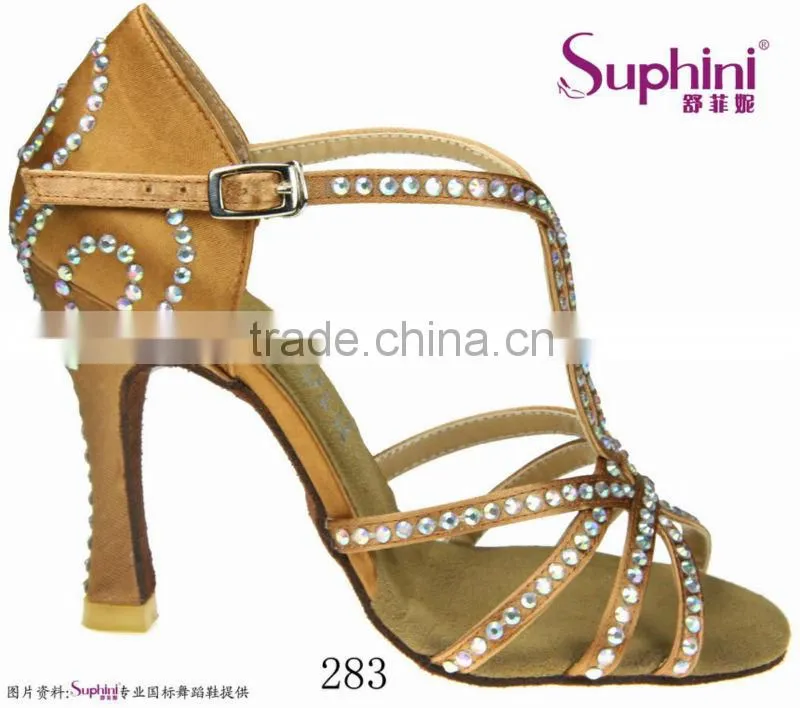 Suphini Hot Sale Latin Ballroom Dance Shoes with Crystal High Heel