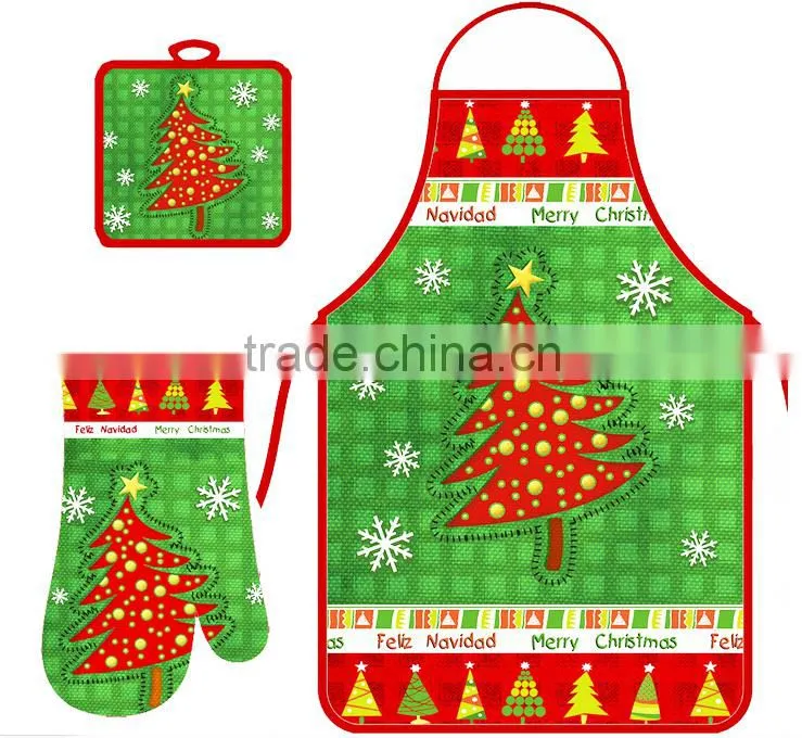 Christmas printed kitchen apron set with pot holder and oven mitts china suppliers