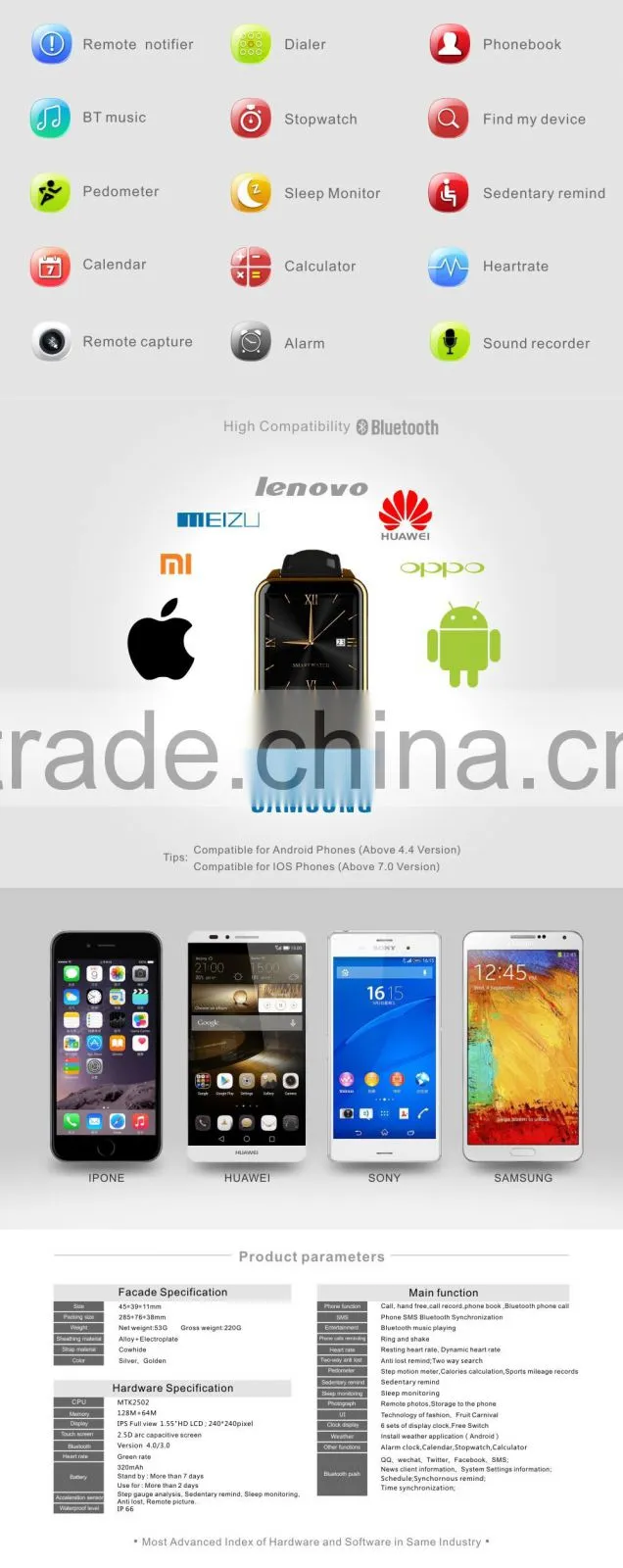 heart rate bluetooth watch smart watch for iphone 6