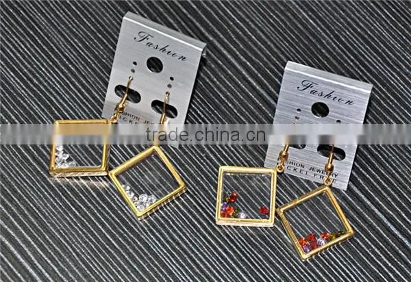 square locket earrings fashion new design stainles steel glass restone earrings for women