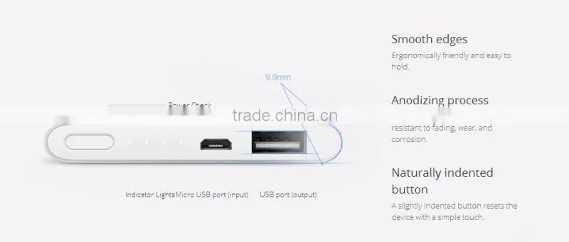 Super Slim 9.9mm Xiaomi Power Bank 5000mAh original, Portable Mobile Baterry Smart Powerbank 5000mAh Charger, Red and Silver