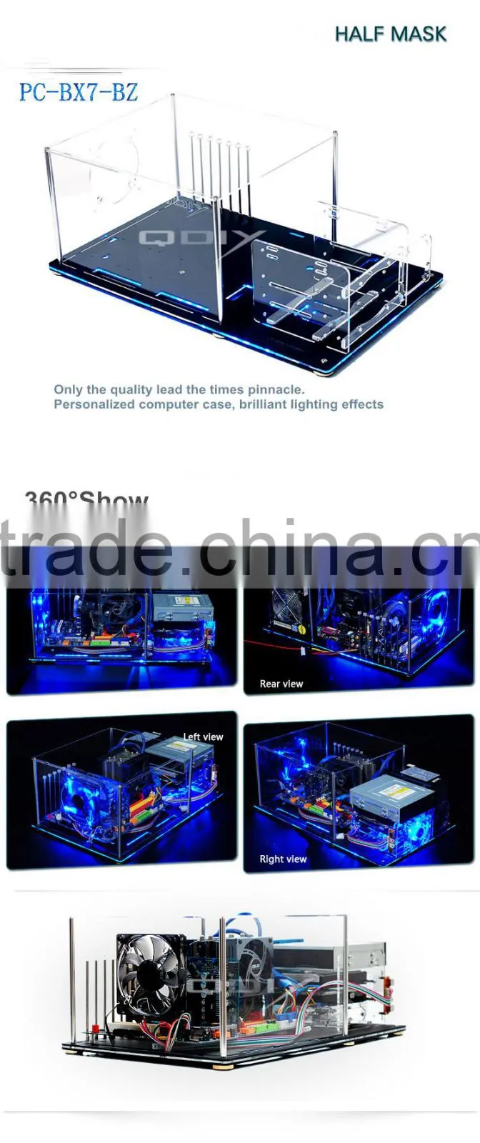 PC-BX7-BZ Deluxe ATX HTPC Half Mask Lid PC Acrylic Clear Computer Case