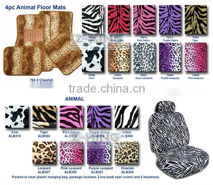 Purple Cheetah Irregular Safari Animal Car Mirror Fuzzy Dice