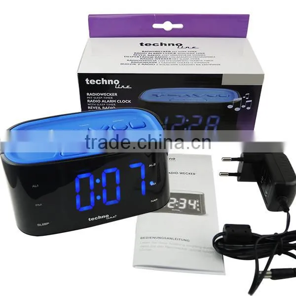 AM/FM Radio Station 12/24H Time Display Sleep Timer 220-240V only / Technoline Digital Quartz Alarm Clock