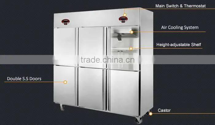 6 Doors Double Temperature Half Freezer Half Refrigerator/Refrigerators For Fruit/Topping Refrigerator