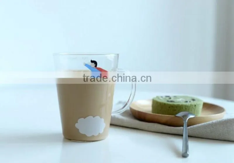 Coffee glass mug with handle tea glass mug with printing