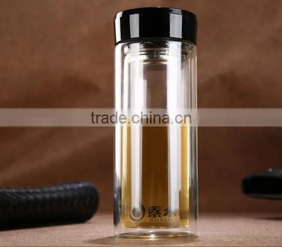 OEM/ODM Portable Borosilicate Glass Design Water Bottle Custom double wall glass water bottle